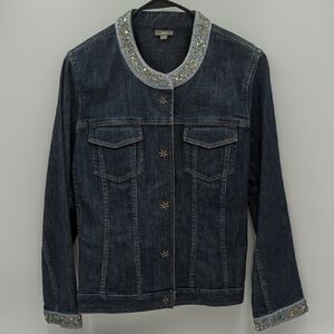 J. Jill Beaded Collar Jacket Floral Embroidered Small outerwear Dark Wash Boho